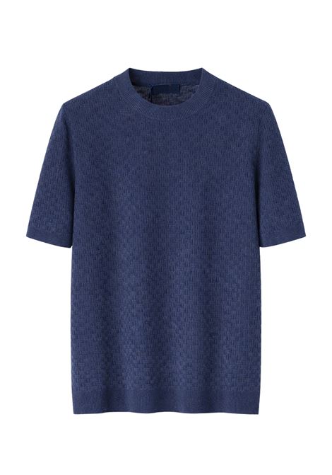 Barba Napoli maglia girocollo manica corta blu in lino e cotone BARBA | Maglieria | 90602 575690598